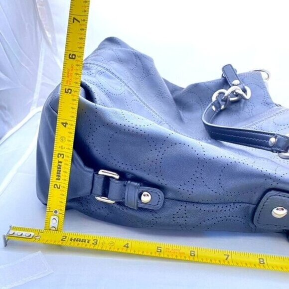 Coach 2011 Brooke Black Signature Perforated Leather Convertible Hobo Bag Silver - Picture 11 of 12